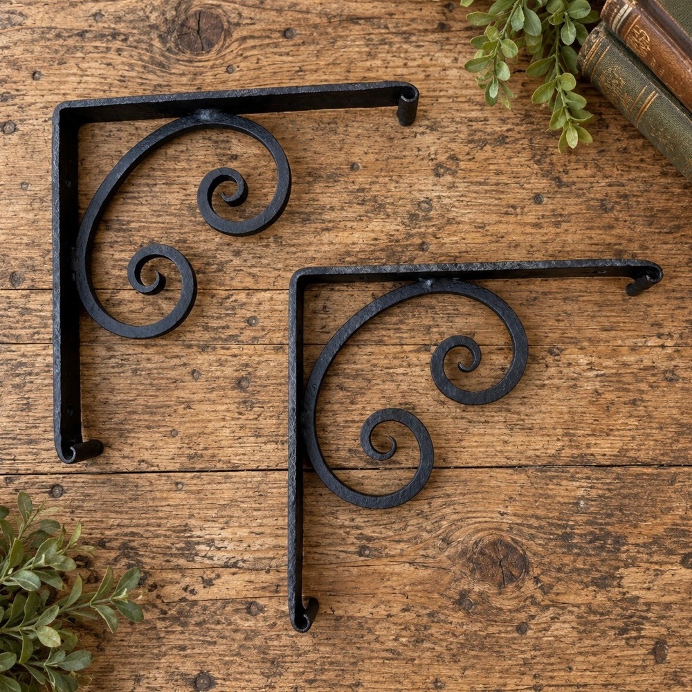Wrought Iron Scroll Pair Hand Forged Wrought Iron Corbels Brackets Salvaged